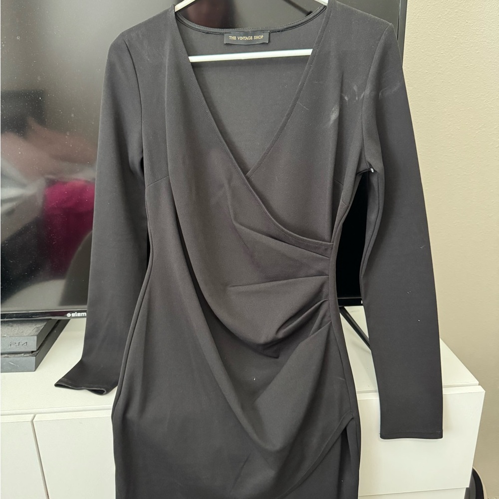 Wrap Style Black Mini Dress